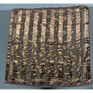 Paris France Landmark Print Vintage Square Silk Scarf Bonjour Eiffel Tower Notre